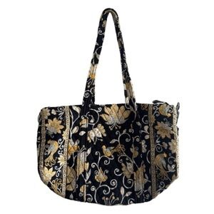 Vintage Vera Bradley Black and Yellow Bird Floral Small Quilted Duffle Bag Boho